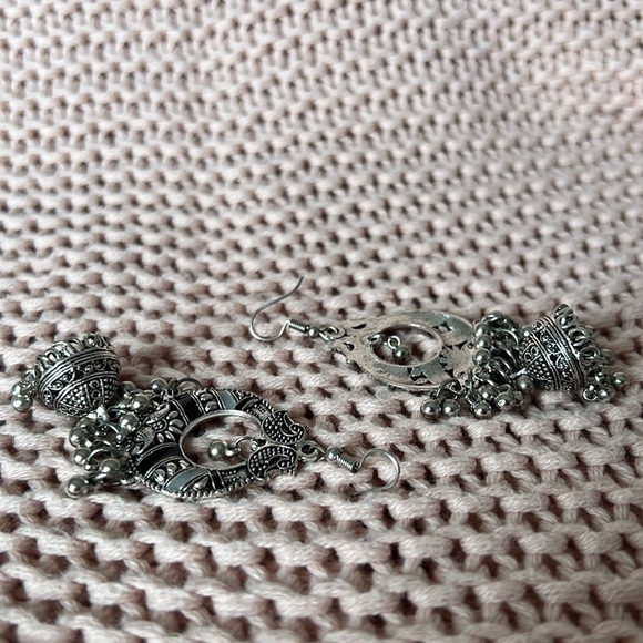 Oxidized drop jhumkas - Picture 3 of 3